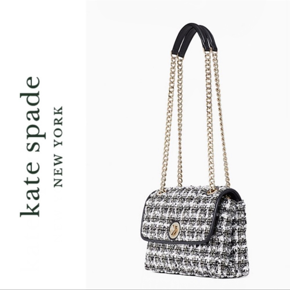KATE SPADE-Chanel look tweed Blk & Wht Natalia Flap Crossbody Shoulder Bag NWT
